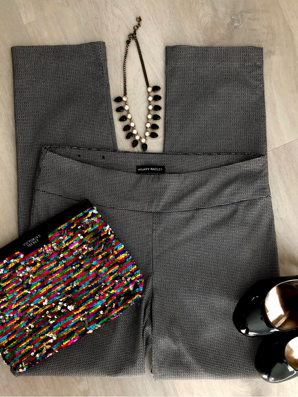 Hilary Radley Pull On Black Micro Print Stretch Pants Size 8